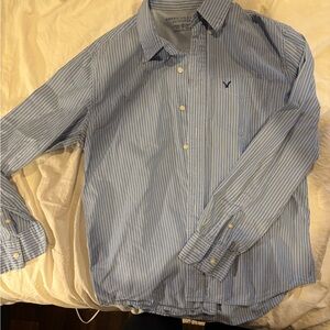 American Eagle Outfitters Men's Light Blue Pinstripe Shirt